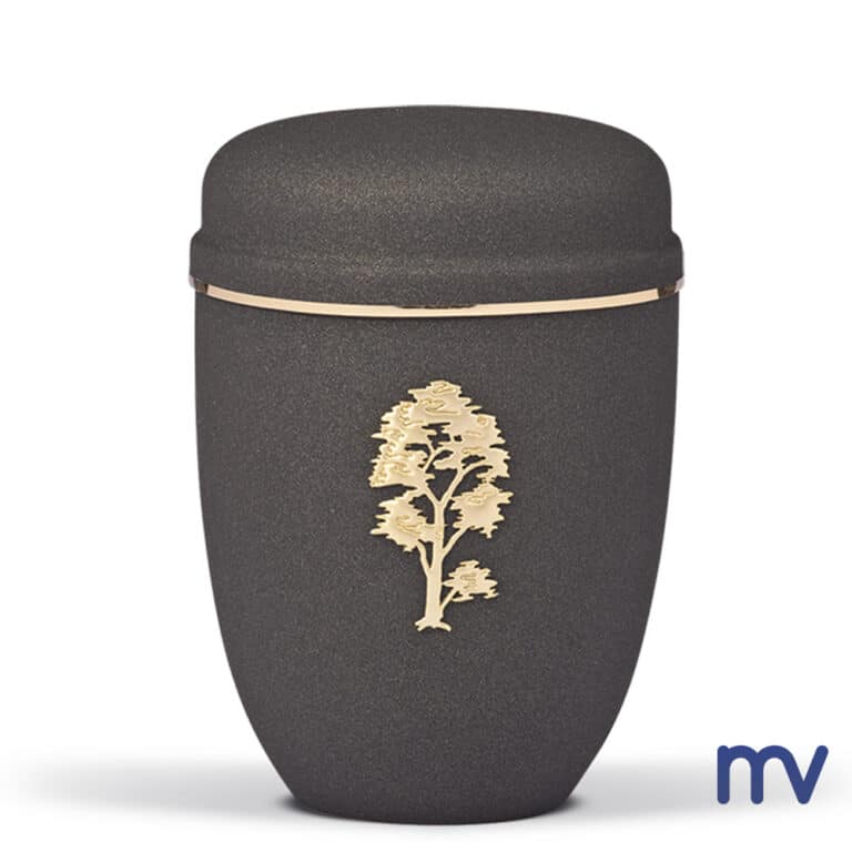 Morivita - Urne en acier, arbre à dôme à bande design antique en velours gris anthracite, ruban doré.
