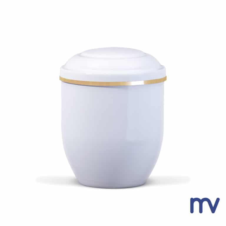 Morivita - koperen mini-urne in wit met gouden lint