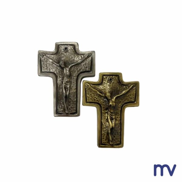 Morivita - Croix en laiton | Croix plate avec le Christ | Nickel | or bronzé