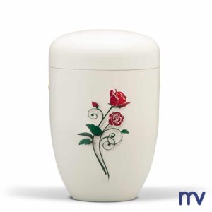 Morivita - Urne en acier, blanc crème, tige rose soutenue à l’aérographe.