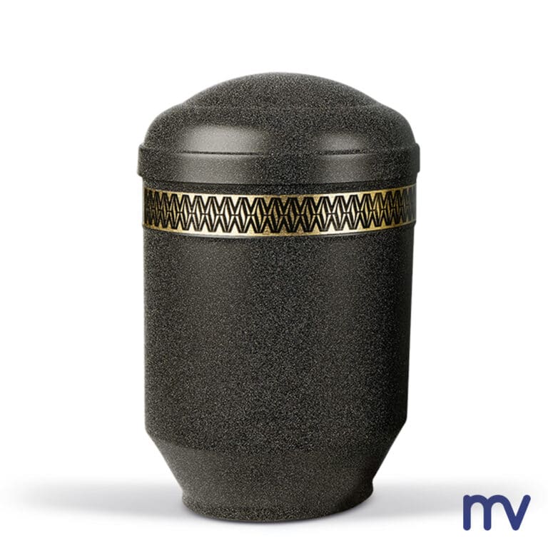 Morivita stalen urne met een decoratief goud lint - Gespikkeld antraciet kleur