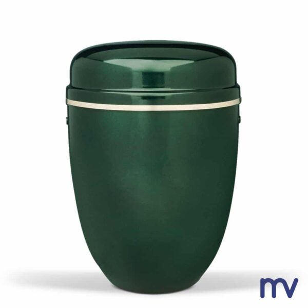 Morivita - urne-en-acier-vert-mousse-ruban-or