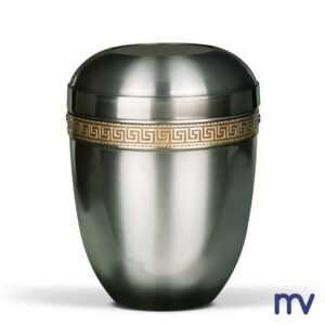 Morivita - Stalen urn, Urne en acier, effet patine et frise méandre.