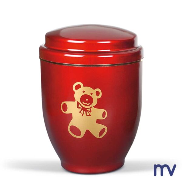 Morivita - Kinder urne in rood met Teddy in Goudkleur