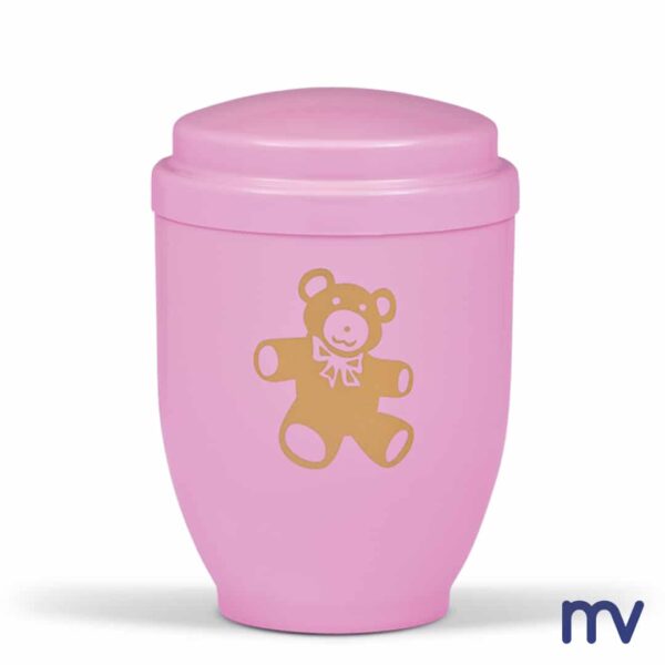 Morivita - kinder - urne in roze met Teddy in Goudkleur