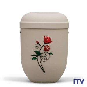 Morivita - Bio urnes - Natuurlijke stof urn, lichtbeige velours motief: steel rose w. Airbrush verwijderd