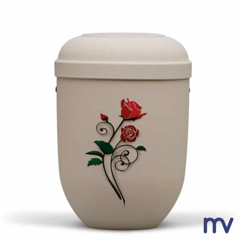 Morivita - Bio urnes - Natuurlijke stof urn, lichtbeige velours motief: steel rose w. Airbrush verwijderd