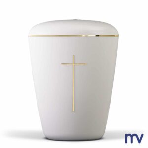 Morivita - Bio Urne - bio-urne-urne-en-materiau-naturel-dome-a-bandes-croisees-blanc-creme-ruban-dor