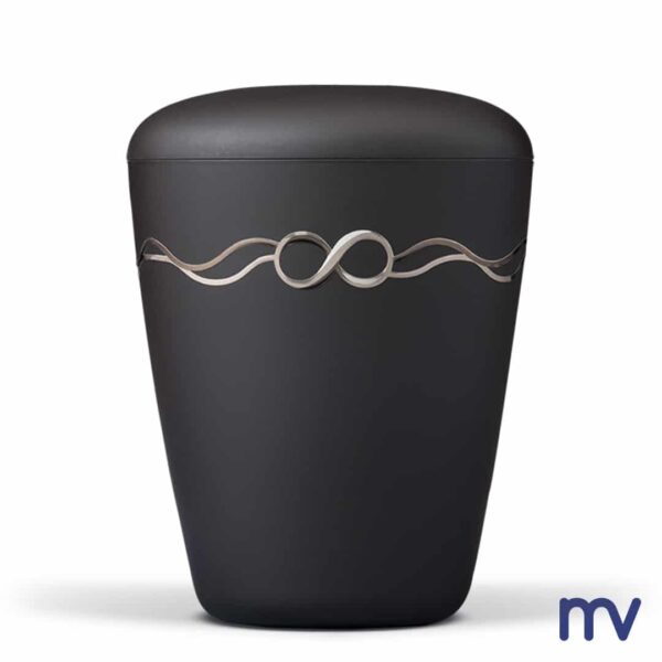 Morivita - Bio urnes - Natuurlijk materiaal urn, antraciet velours, oneindig symbool.