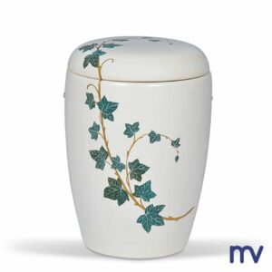 Morivita - urnes in keramiek - Keramiek urn wit, handbeschilderd motief: klimop