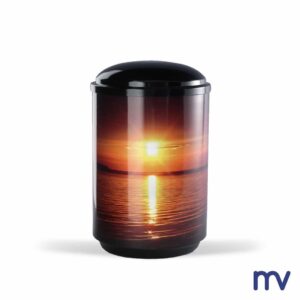Morivita - Prachtige PREMIUM Stalen urn met afbeelding van zonsondergang in zee.