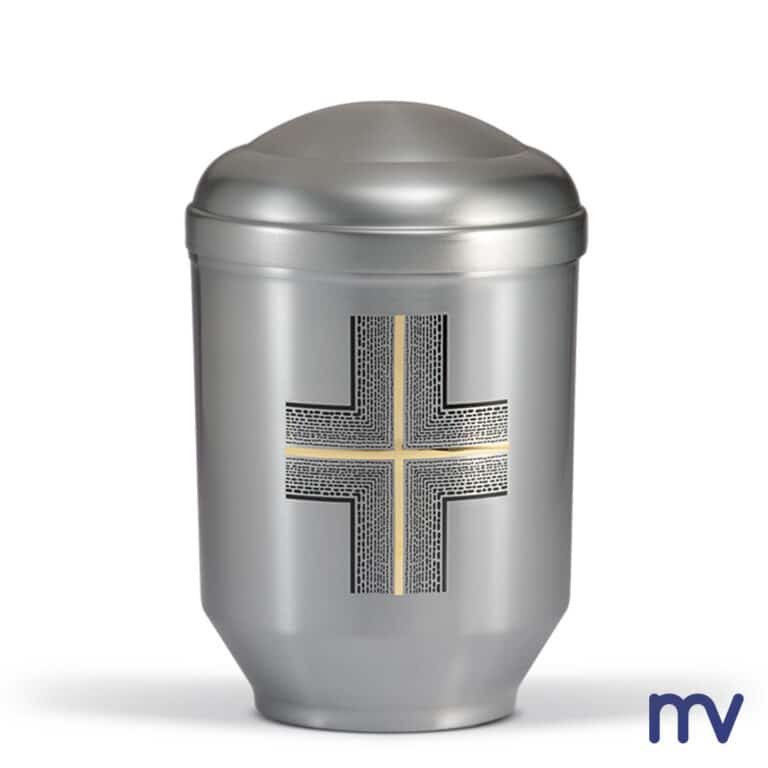 Morivita - stalen urne gepolijst met modern kruis