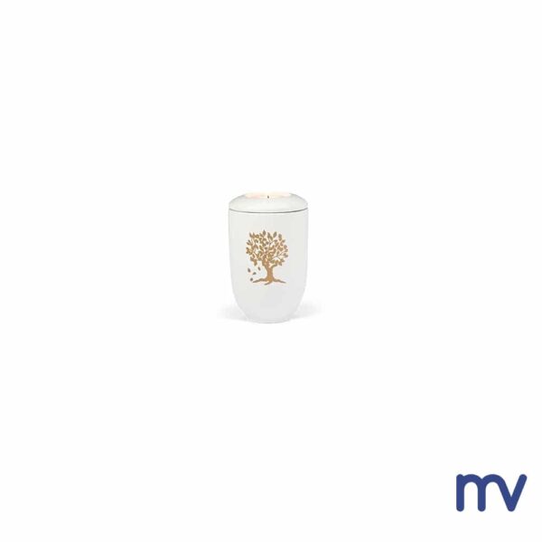 Morivita - Mini Urne - Keramiek - Céramique - Blanc - Wit avec arbre de vie - levensboom