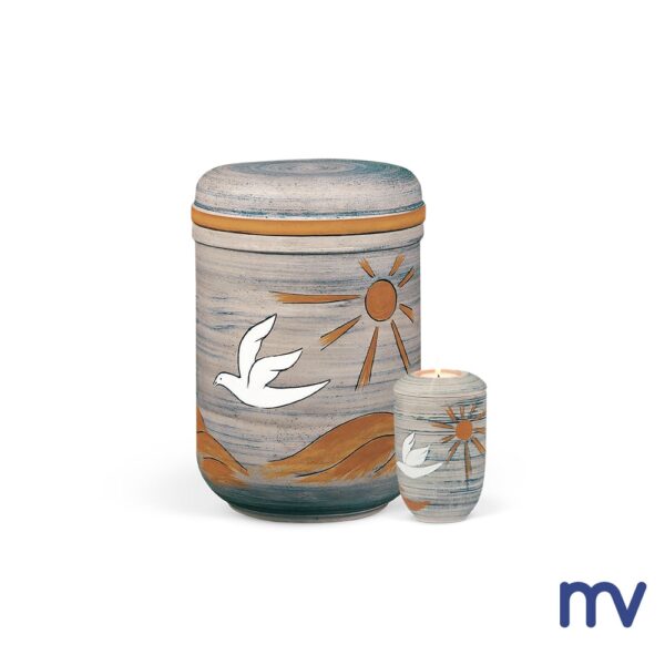 Morivita - urn en mini urn met theelichtje Keramique - Mini urn et grand urn avec bougie chauffe-plat
