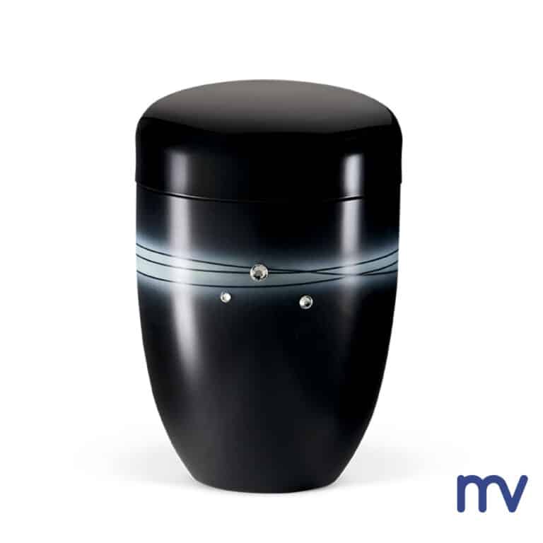 Zwarte stalen urn met kristallen